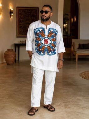 XL High Quality Nigerian/African Men's White tunic style Top for high Value Men